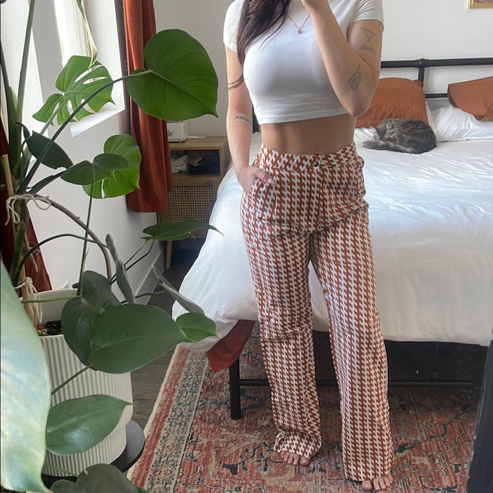 Orangish Brown and White Houndstooth pants
